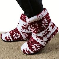 Christmas Style Plush Slipper Boots, Winter Cozy  Warm Slip On Flat Shoes, Thermal Home Floor Sock Slippers, Christmas Gift Xmas Gift miniinthebox - thumbnail