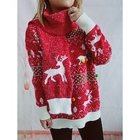 Women's Christmas Sweater Set Pullover Sweater Jumper Christmas Sweaters Crew Neck Chunky Knit Polyester Knitted Spring Fall Winter Regular Daily New Year miniinthebox - thumbnail