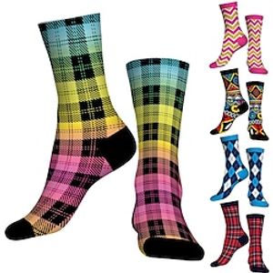 Socks Compression Socks Cycling Socks Athletic Socks Funny Socks Novelty Socks Men's Women's Bike  Cycling Breathable Anatomic Design Wearable 1 Pair Plaid Checkered Cotton Black Yellow Rosy Pink S Lightinthebox