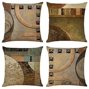 cushion cover 4pcs soft decorative square throw pillow cover cushion case pillowcase for sofa bedroom one side  superior quality machine washable Faux Linen Cushion for Sofa Couch Bed Chair miniinthebox