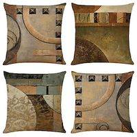 cushion cover 4pcs soft decorative square throw pillow cover cushion case pillowcase for sofa bedroom one side  superior quality machine washable Faux Linen Cushion for Sofa Couch Bed Chair miniinthebox - thumbnail