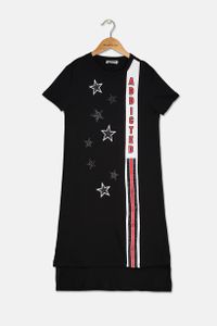 Kids Girls Graphic Print Short Sleeve Midi Dress  Black