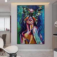 Handmade Oil Painting Canvas Wall Art Decoration Figure Abstract Woman in the Butterfly Mask for Home Decor Rolled Frameless Unstretched Painting Lightinthebox