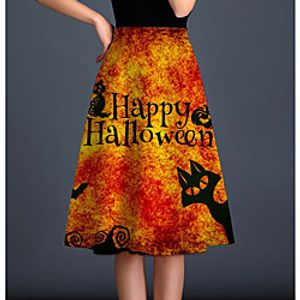 Women's Halloween Party Evening Party Vintage Capris Skirts Pumpkin Animal Ruffle Print Yellow Orange White miniinthebox