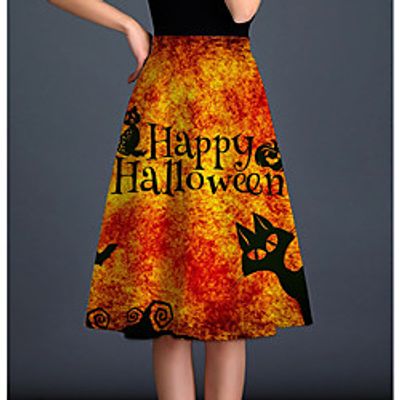 Women's Halloween Party Evening Party Vintage Capris Skirts Pumpkin Animal Ruffle Print Yellow Orange White miniinthebox