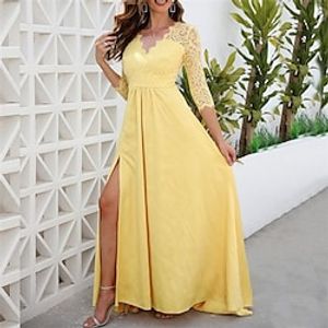 Women's Party Dress Lace Dress Swing Dress Long Dress Maxi Dress Blue Yellow Apricot 34 Length Sleeve Pure Color Lace Winter Fall Autumn V Neck Party Evening Party Slim 2022 S M L XL 2XL 3XL Lightinthebox