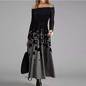 Women's A Line Dress Maxi long Dress Black Long Sleeve Print Modern Style Fall Off Shoulder Casual 2021 S M L XL XXL XXXL miniinthebox