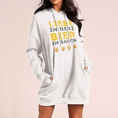Women's Pullover Hoodie Sweatshirt Text Beer Pocket Print Daily Sports Hot Stamping Streetwear Long Hoodies Sweatshirts  White Black Lightinthebox