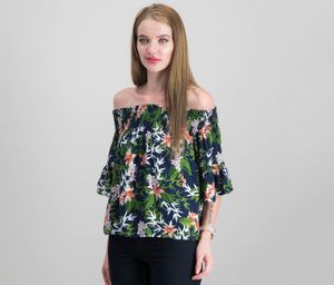 Juniors Smocked Print ed Off-The Shoulder Tops  Navy Floral