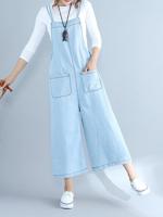 Casual Loose Solid Color Women Denim Wide Leg Jumpsuits