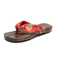 Women Clip Toe Japanese Style Retro Wooden Clogs - thumbnail