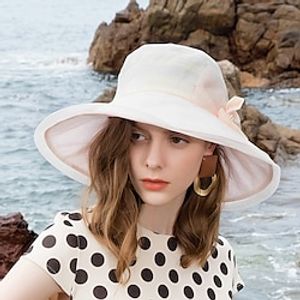 Hats Organza Bucket Hat Floppy Hat Sun Hat Wedding Casual Simple Elegant Romantic With Bowknot Faux Pearl Headpiece Headwear Lightinthebox