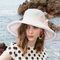 Hats Organza Bucket Hat Floppy Hat Sun Hat Wedding Casual Simple Elegant Romantic With Bowknot Faux Pearl Headpiece Headwear Lightinthebox - thumbnail