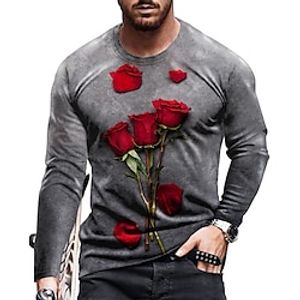 Rose Outdoor Casual Vintage Retro Men's 3D Print T shirt Tee Sports Outdoor Holiday Festival Valentine's Day T shirt Black Yellow Red Long Sleeve Crew Neck Shirt Spring   Fall Clothing Apparel S M L Lightinthebox