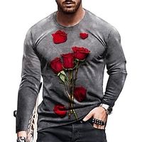 Rose Outdoor Casual Vintage Retro Men's 3D Print T shirt Tee Sports Outdoor Holiday Festival Valentine's Day T shirt Black Yellow Red Long Sleeve Crew Neck Shirt Spring   Fall Clothing Apparel S M L Lightinthebox - thumbnail