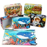 Children's Day 60 Piece Iron Box Puzzle Kindergarten Gift Baby Cartoon Flat Puzzle Early Education Puzzle Toy Lightinthebox