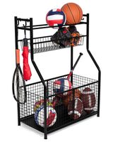 Homesmiths Garage Storage with Baskets & Hooks for Sports Gear, Toys for Indoor & Outdoor Use Black 30.73 x 16.75 x 43 inch