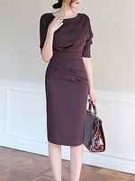 Dress Lady Autumn Winter Purple Drape Dress