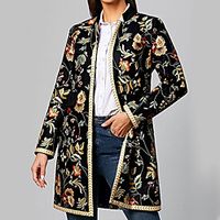 Women's Coat Street Daily Going out Fall Winter Regular Coat Regular Fit Warm Breathable Casual Jacket Long Sleeve Floral Print Black miniinthebox - thumbnail