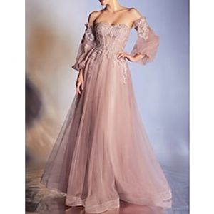 A-Line Prom Dresses Elegant Dress Formal Prom Floor Length 34 Length Sleeve Off Shoulder Lace Backless with Appliques 2023 Lightinthebox