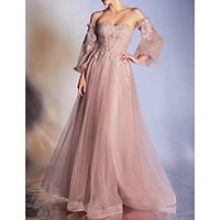 A-Line Prom Dresses Elegant Dress Formal Prom Floor Length 34 Length Sleeve Off Shoulder Lace Backless with Appliques 2023 Lightinthebox - thumbnail