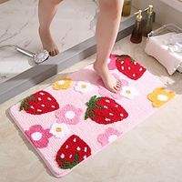 1pc Cute Strawberry Flower Pattern Bath Rug, Soft Non-Slip Bath Mat, Absorbent Entry Door Mat Shower Carpet For Home Bathroom, Bathroom Accessories , Teenager Gift Lightinthebox - thumbnail