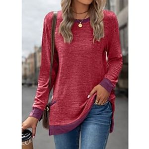 Women's T shirt Tee Plain Black Red Blue Pocket Long Sleeve Casual Fashion Round Neck Regular Fit Spring   Fall Lightinthebox