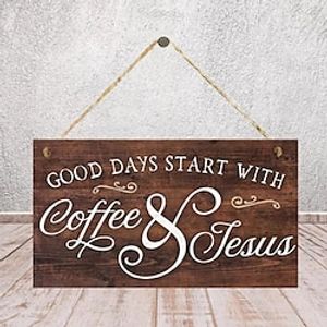 Coffee Wood Wall Sign Wall Accent for Outdoor Decor Home Decor Unique Handcrafted Wood Sign - Perfect for Cafe Bar  Home Decor 10x20cm/4''x8'' miniinthebox