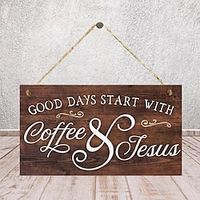 Coffee Wood Wall Sign Wall Accent for Outdoor Decor Home Decor Unique Handcrafted Wood Sign - Perfect for Cafe Bar  Home Decor 10x20cm/4''x8'' miniinthebox - thumbnail