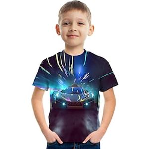 Kids Boys T shirt Tee Short Sleeve 3D Print 3D Print Graphic Car Light Black Blue Rainbow Children Tops Summer Active Fashion Cool 3-12 Years Lightinthebox