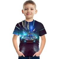 Kids Boys T shirt Tee Short Sleeve 3D Print 3D Print Graphic Car Light Black Blue Rainbow Children Tops Summer Active Fashion Cool 3-12 Years Lightinthebox - thumbnail