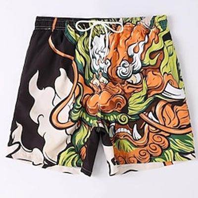 Men's Swim Shorts Swim Trunks Bermuda shorts Board Shorts Beach Shorts Drawstring Elastic Waist 3D Print Graphic Dragon Breathable Soft Short Casual Daily Holiday Boho Streetwear Black  Red Lightinthebox