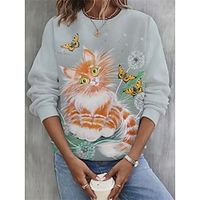 Christmas Sweatshirt Women's Sweatshirt Pullover Cat Christmas Tree Sportswear Funny Festival Print Pink Blue Gray Christmas Casual Round Neck Long Sleeve Top Micro-elastic Fall  Winter Lightinthebox - thumbnail