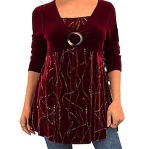 Women's Plus Size Tops Tunic Graphic Print 34 Length Sleeve Square Neck Vintage Casual Daily Going out Polyester Fall Winter Red Lightinthebox