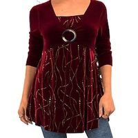Women's Plus Size Tops Tunic Graphic Print 34 Length Sleeve Square Neck Vintage Casual Daily Going out Polyester Fall Winter Red Lightinthebox - thumbnail