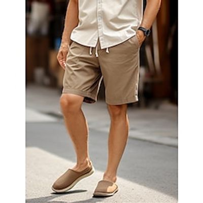 Men's Shorts Chino Shorts Bermuda shorts Work Shorts Pocket Drawstring Elastic Waist Plain Comfort Short Outdoor Daily Going out Cotton Blend Streetwear Stylish Black Army Green Lightinthebox