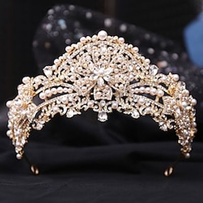 Crown Tiaras Headbands Headpiece Imitation Pearl Rhinestone Wedding Cocktail Elegant Luxury With Rhinestone Faux Pearl Headpiece Headwear Lightinthebox
