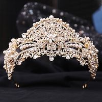 Crown Tiaras Headbands Headpiece Imitation Pearl Rhinestone Wedding Cocktail Elegant Luxury With Rhinestone Faux Pearl Headpiece Headwear Lightinthebox - thumbnail