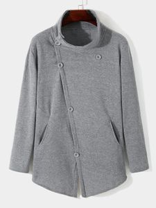 Men Plain Unique Oblique Button Front Long Sleeve Sweatshirt