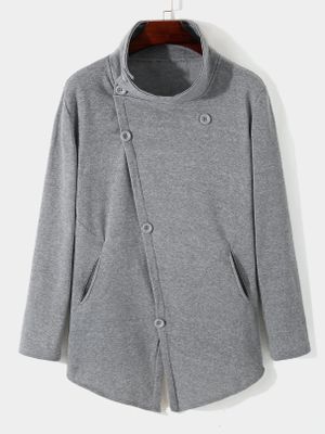 Men Plain Unique Oblique Button Front Long Sleeve Sweatshirt
