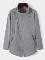 Men Plain Unique Oblique Button Front Long Sleeve Sweatshirt - thumbnail