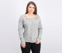 Womens Embroidered Button Cardigan  Smoke Grey - thumbnail