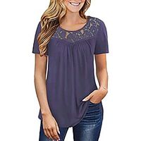 summer tops for women 2021,tops for women, women's casual summer o-neck t-shirt dragonfly print blouse short sleeve shirt tunic top for girls summer tops purple Lightinthebox - thumbnail