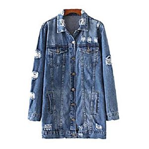 Womens Denim Ripped Long Sleeve Loose Fit Causal Jacket Coat Outweaar Small Denim Lightinthebox