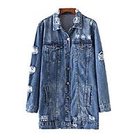 Womens Denim Ripped Long Sleeve Loose Fit Causal Jacket Coat Outweaar Small Denim Lightinthebox - thumbnail