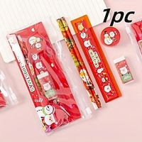 1pc Christmas Stationery Set, Pencil Eraser  Pencil Sharpener  Ruler  Zipper Pouch, Student Stationery, Holiday Gift For Children Lightinthebox - thumbnail