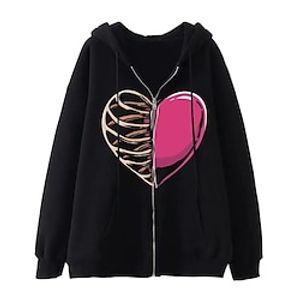 Women's Hoodie Jacket Warm Breathable Outdoor Halloween Vacation Going out Zipper Pocket Drawstring Print Zipper Hoodie Active Comfortable Street Style Halloween Heart Loose Fit Outerwear Long Sleeve Lightinthebox