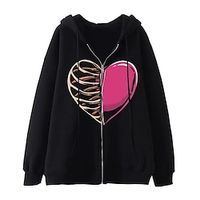 Women's Hoodie Jacket Warm Breathable Outdoor Halloween Vacation Going out Zipper Pocket Drawstring Print Zipper Hoodie Active Comfortable Street Style Halloween Heart Loose Fit Outerwear Long Sleeve Lightinthebox - thumbnail