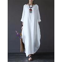 Women's Linen Dress Cotton Summer Dress White Cotton Dress Maxi Dress Pocket Daily Crew Neck 3/4 Length Sleeve Summer Spring Black White Plain Lightinthebox