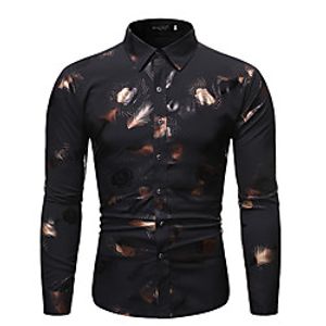 Men's Shirt Floral Print Long Sleeve Party Slim Tops Personalized Casual / Daily Classic Collar Wine Black Navy Blue / Club miniinthebox